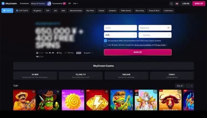 Skycrown Casino website screenshot