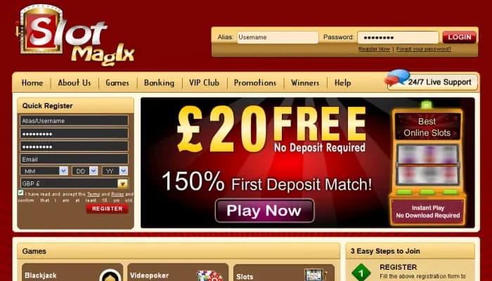 Slot MagiX Casino website screenshot
