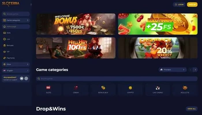 Sloterra Casino website screenshot