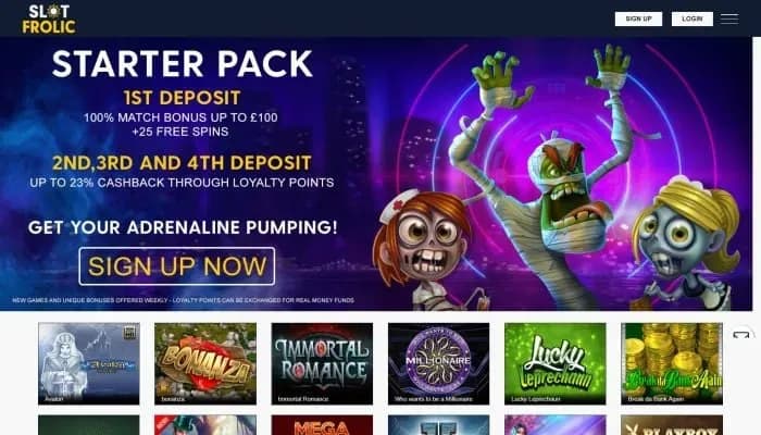 Slotfrolic Casino website screenshot