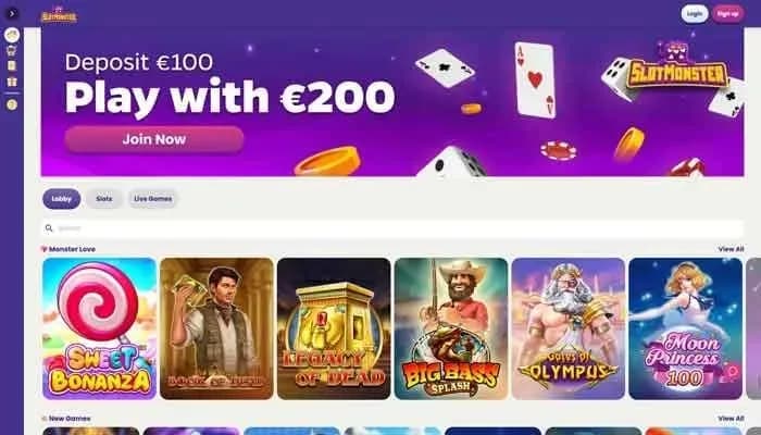 Slotmonster Casino website screenshot