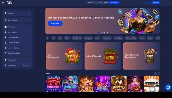 SlotNEO Casino website screenshot