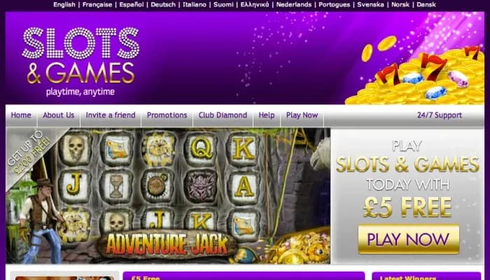 Slots and Games Casino website screenshot
