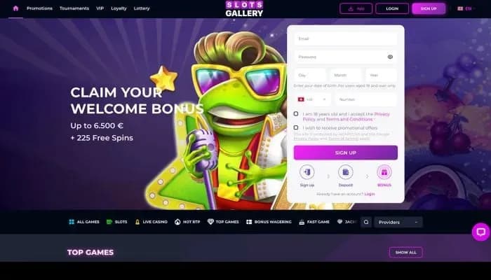 Slots Gallery Casino website screenshot