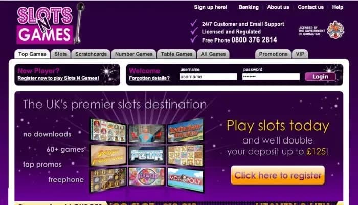 Slots N Games Casino website screenshot