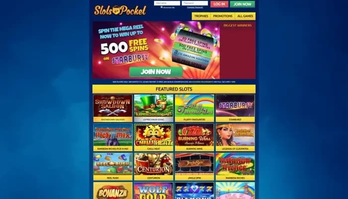 Slots Pocket Casino website screenshot