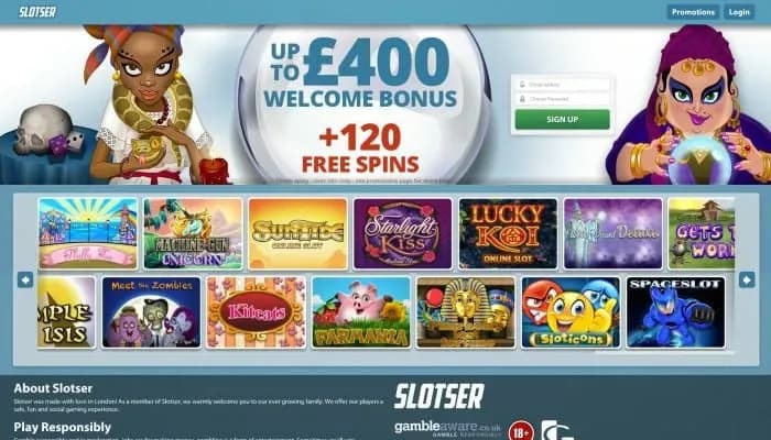 Slotser Casino website screenshot