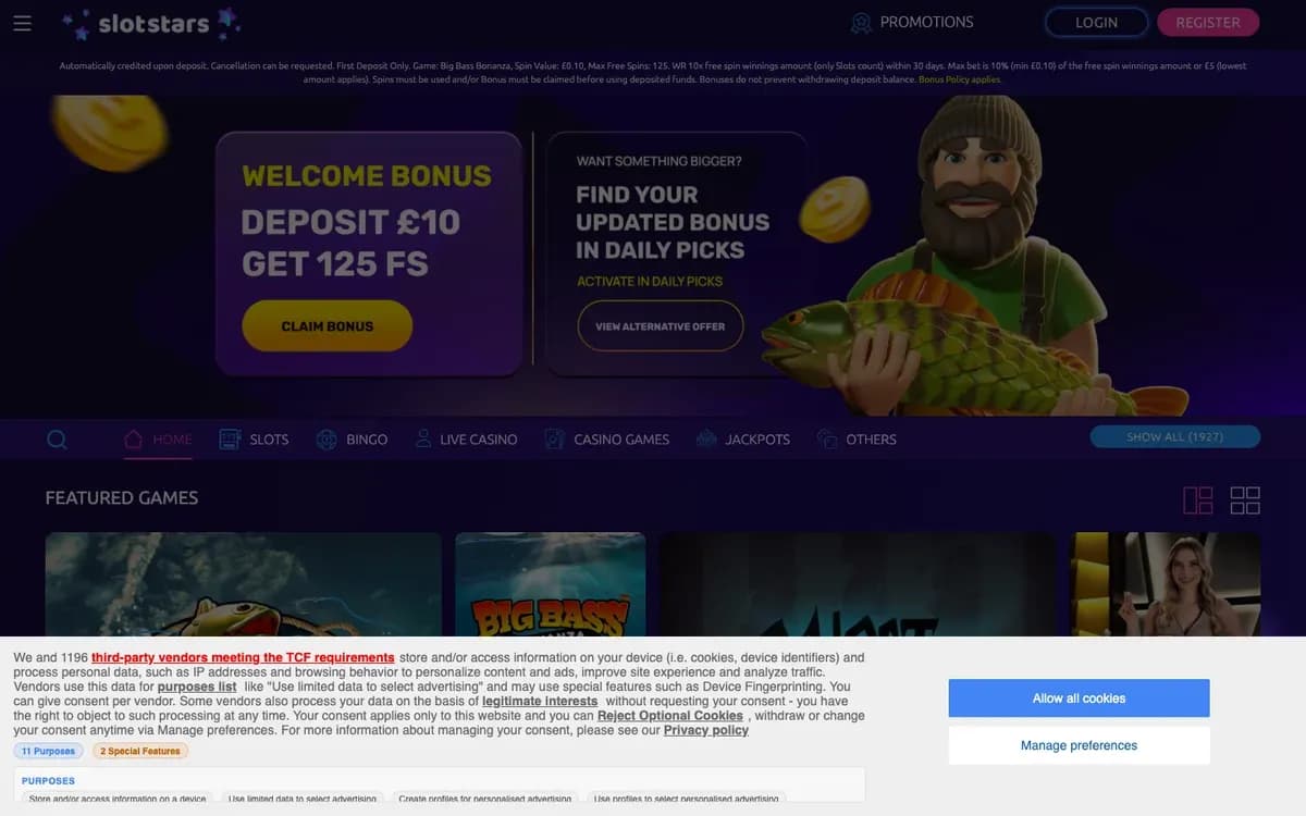 Slotstars Casino website screenshot