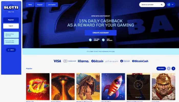 Slotti Casino website screenshot