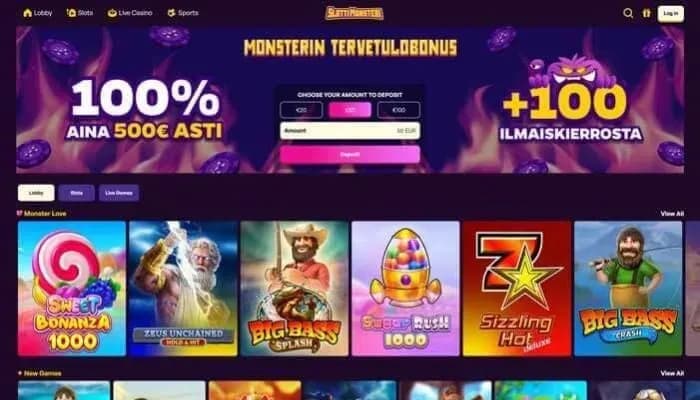 SlottiMonsteri Casino website screenshot