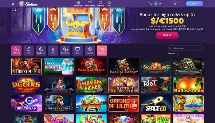 Slotum Casino website screenshot