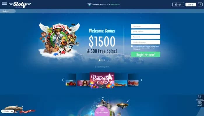 Sloty Casino website screenshot