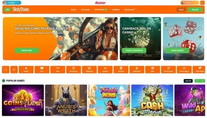SlotyStake Casino website screenshot