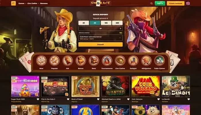Smokace Casino website screenshot
