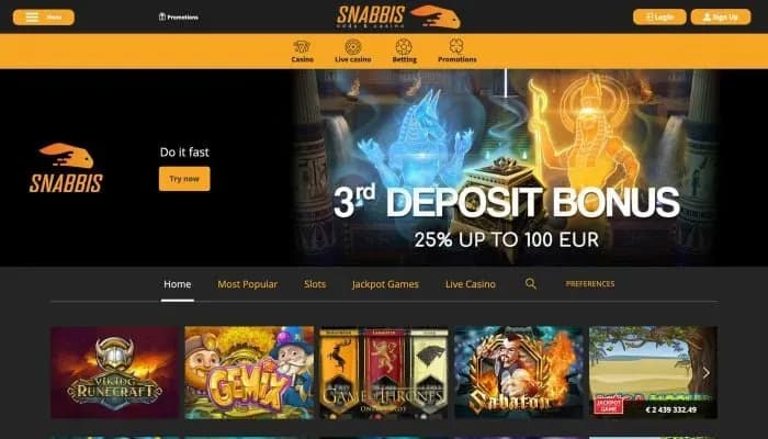 Snabbis Casino website screenshot
