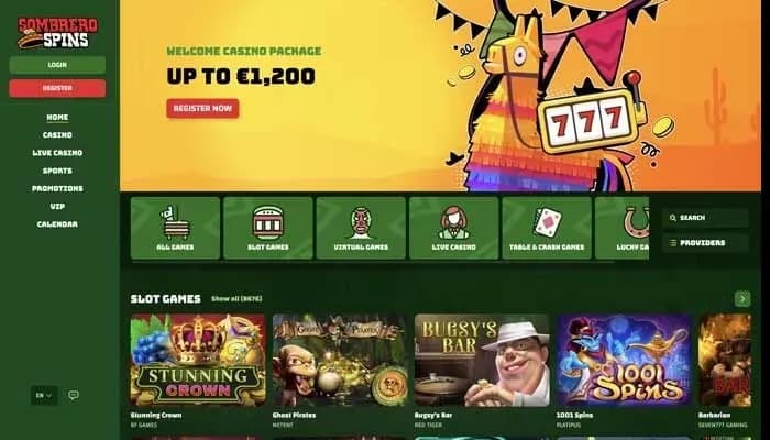 Sombrero Spins Casino website screenshot