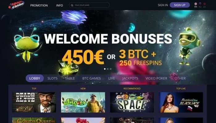 Space Casino website screenshot