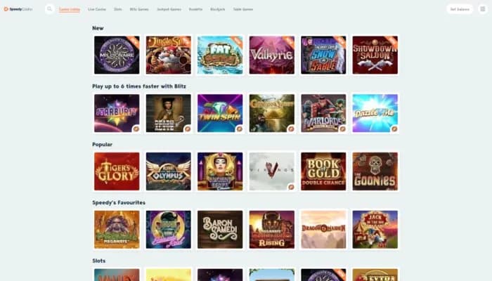 Speedy Casino website screenshot