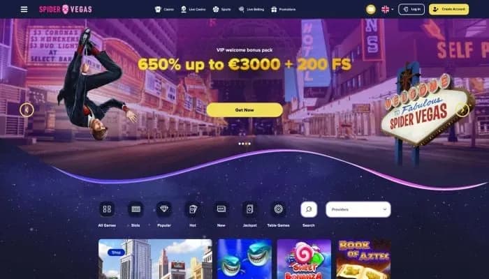SpiderVegas Casino website screenshot