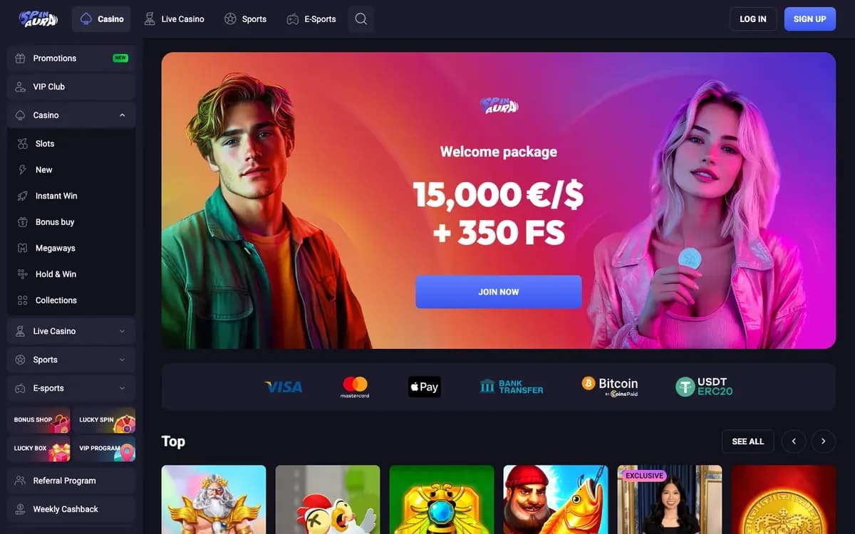 Spin Aura Casino website screenshot
