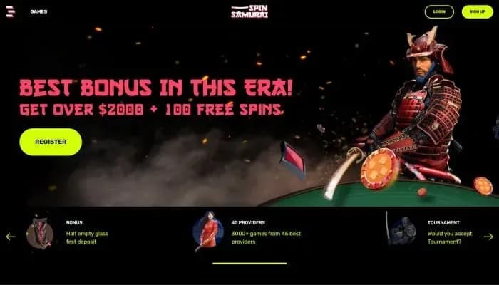 Spin Samurai Casino website screenshot