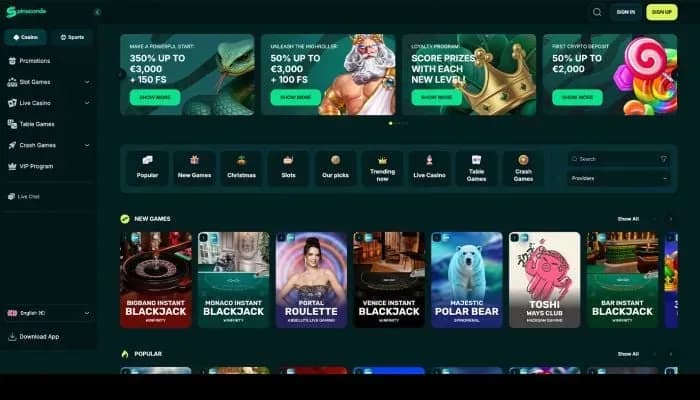 Spinaconda Casino website screenshot