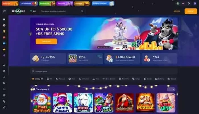 Spinarium Casino website screenshot