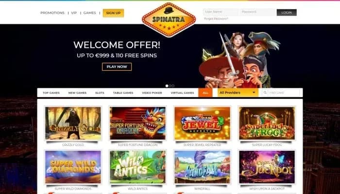 Spinatra Casino website screenshot