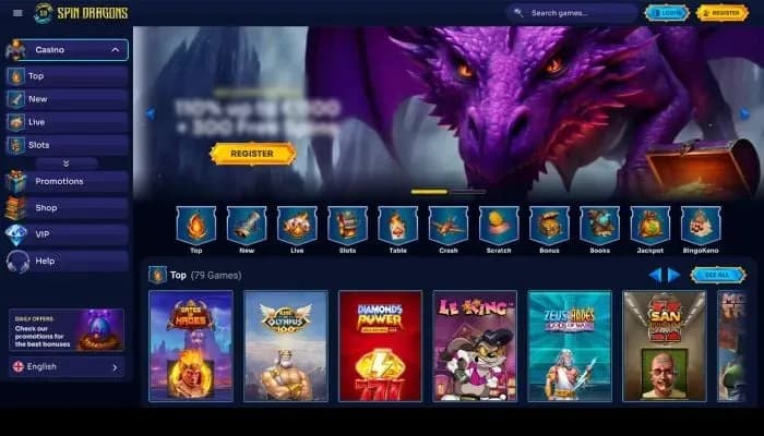 SpinDragons Casino website screenshot