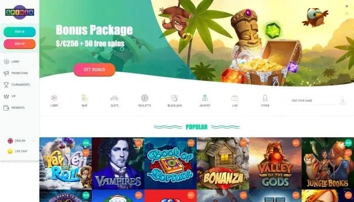 Spinia Casino website screenshot