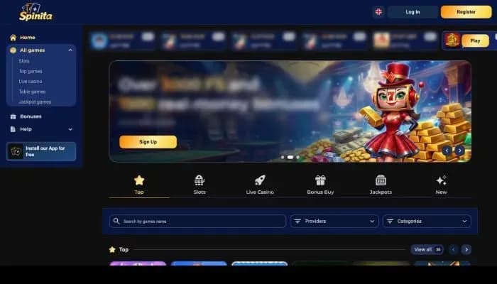 Spinita Casino website screenshot