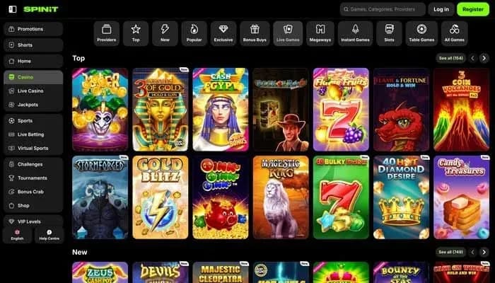 SpinitCasino website screenshot