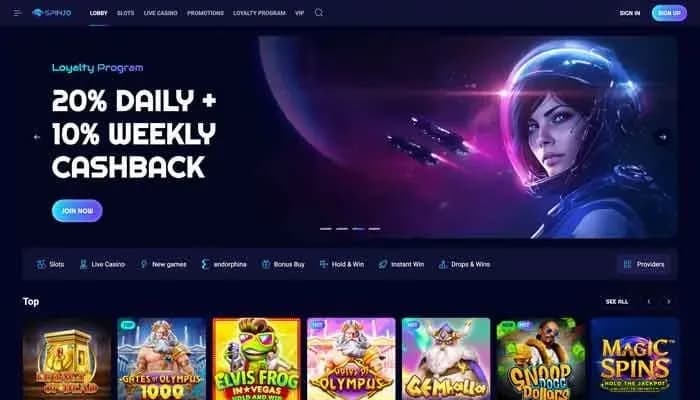 Spinjo Casino website screenshot
