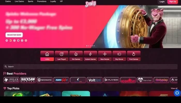 SpinkoCasino website screenshot