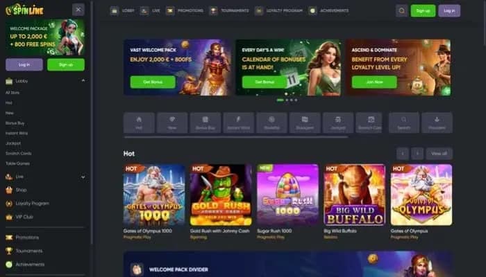 Spinline Casino website screenshot