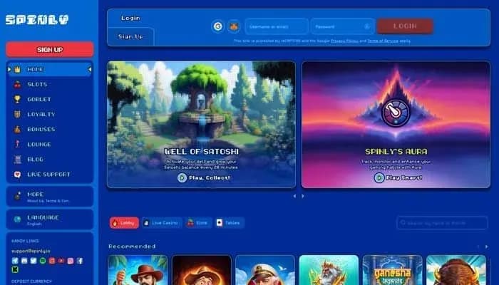 Spinly Casino website screenshot