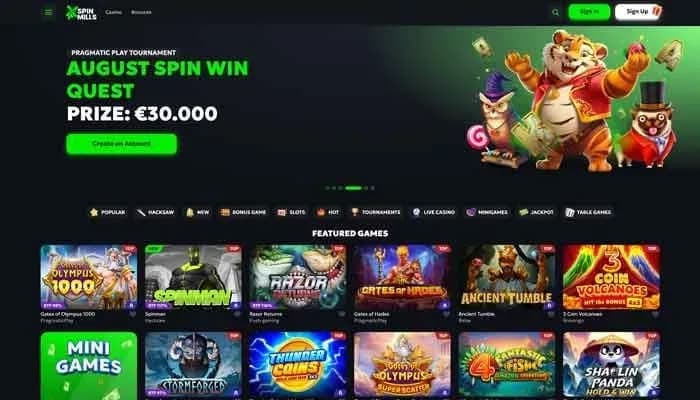 SpinMills Casino website screenshot