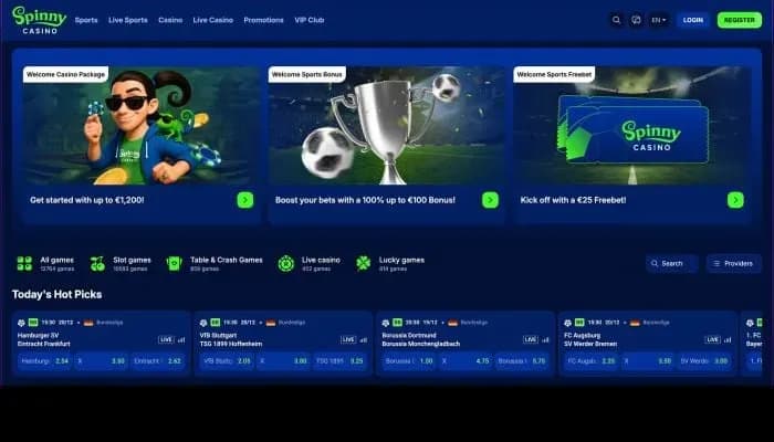 Spinny Casino website screenshot