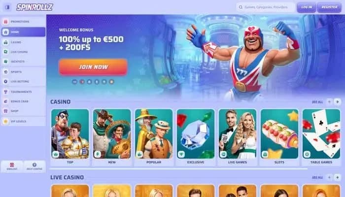 Spinrollz Casino website screenshot