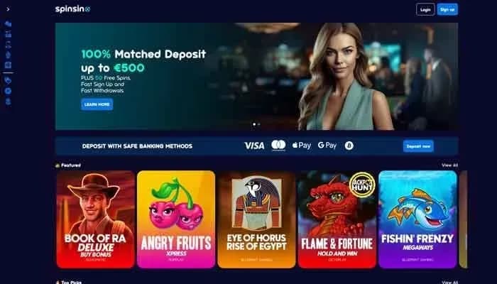 Spinsino Casino website screenshot