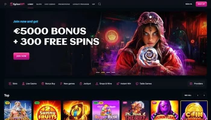 SpinsUP Casino website screenshot