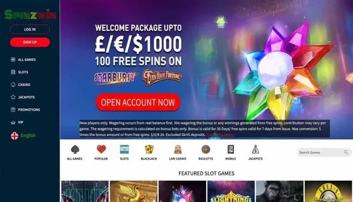 Spinzwin Casino website screenshot