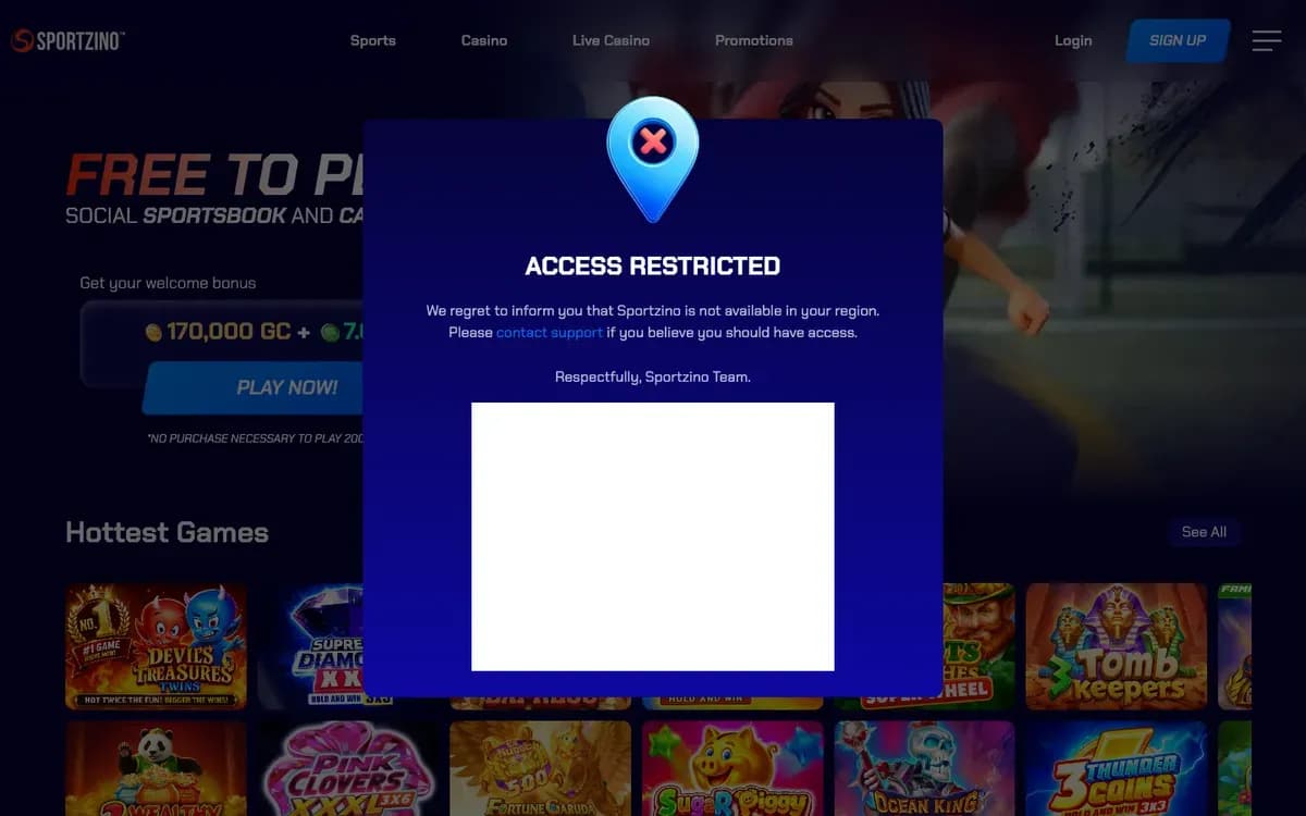 Sportzino Casino website screenshot