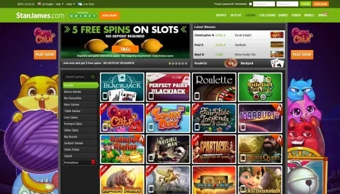 Stan James Casino website screenshot