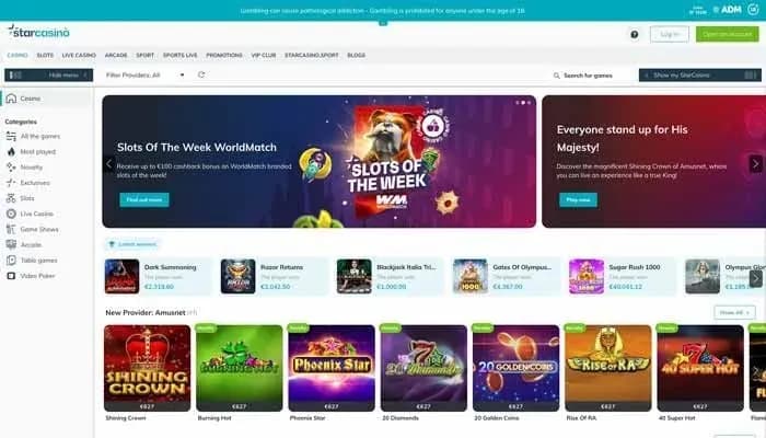 StarCasino website screenshot