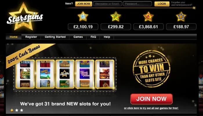 Starspins Casino website screenshot