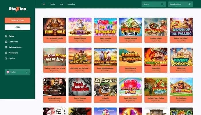 Staxino Casino website screenshot