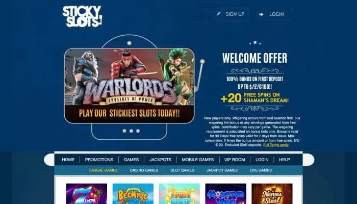 Sticky Slots Casino website screenshot