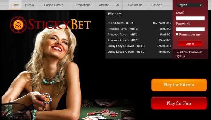 StickyBet Casino website screenshot