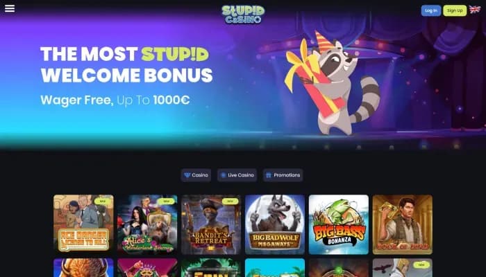 Stupid Casino website screenshot